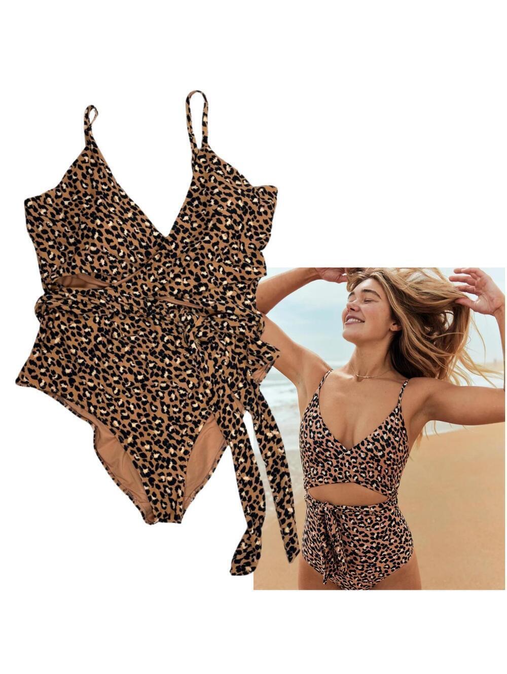 Aerie Leopard Full Coverage One Piece Swimsuit Beach Animal Print XL